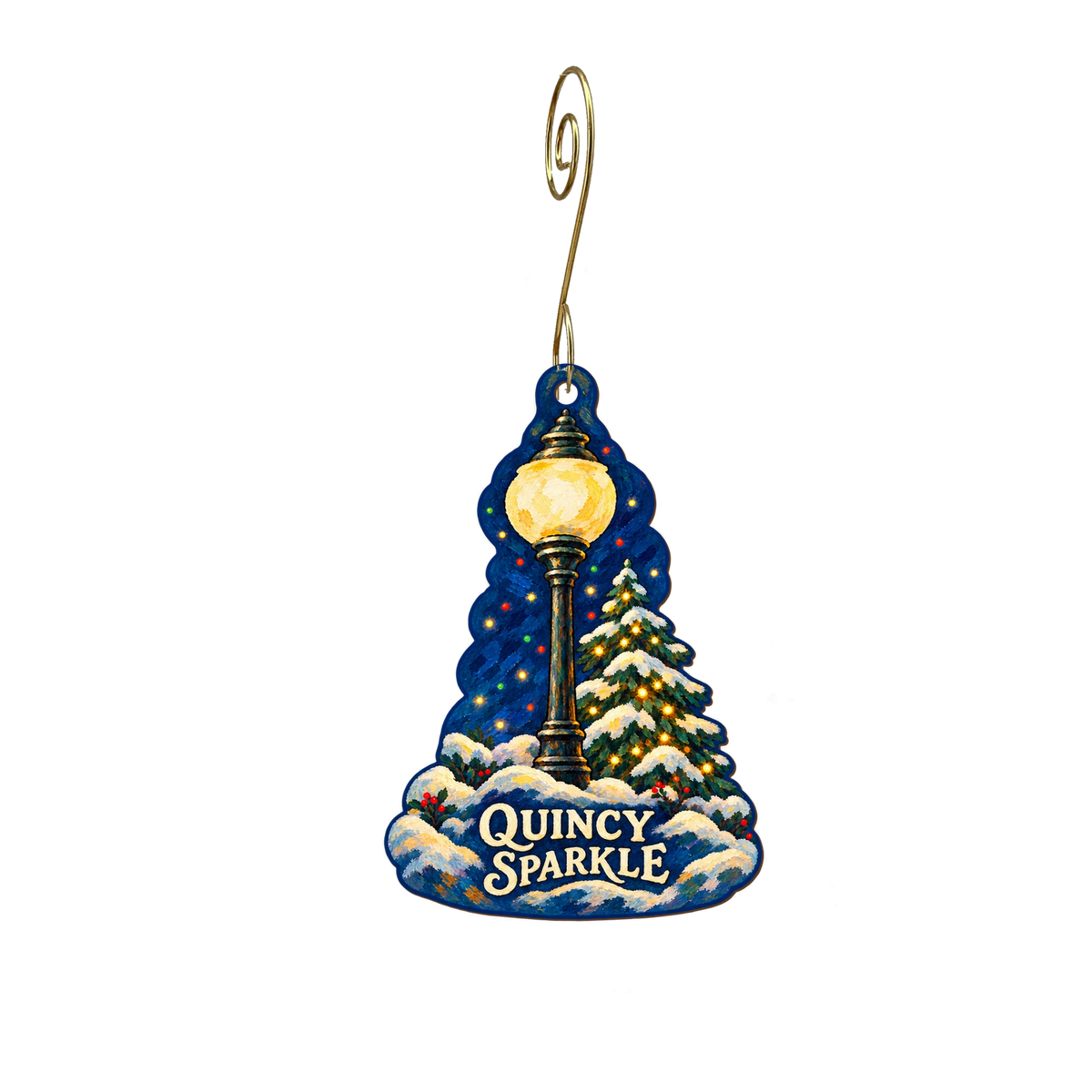 Forest Stationers — Local inspiration custom wood ornament OC2505, photographic gold spiral hook