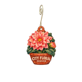 City Floral — Store identity custom wood ornament OC2506, photographic gold spiral hook