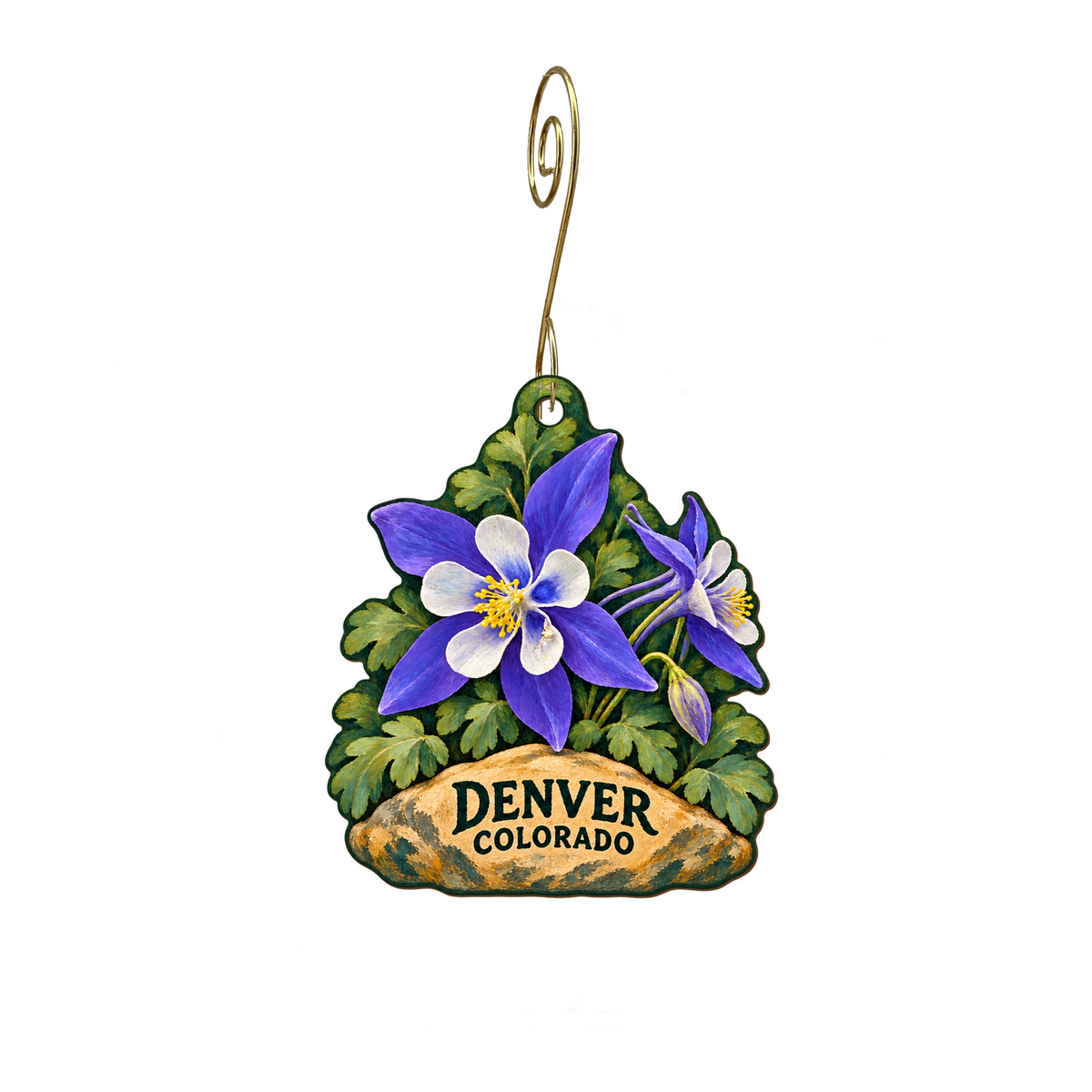 City Floral — Local inspiration custom wood ornament OC2508, photographic gold spiral hook