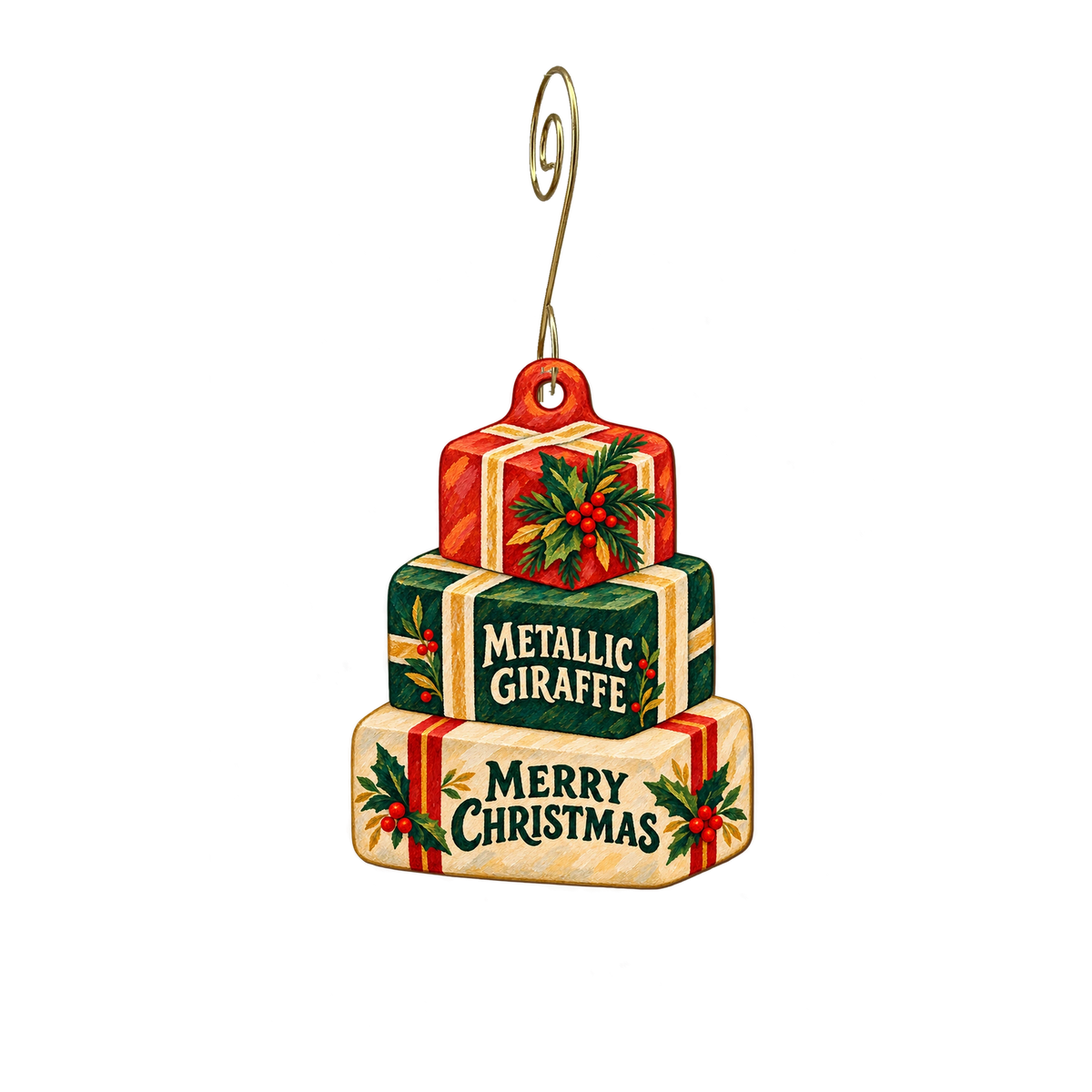 Metallic Giraffe — Christmas custom wood ornament OC2510, photographic gold spiral hook