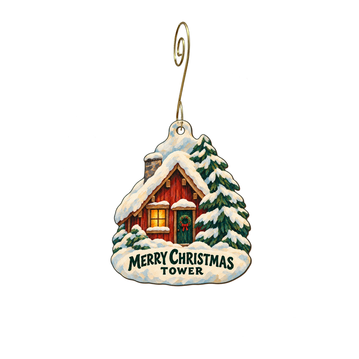 Nordic Home North — Christmas custom wood ornament OC2516, photographic gold spiral hook