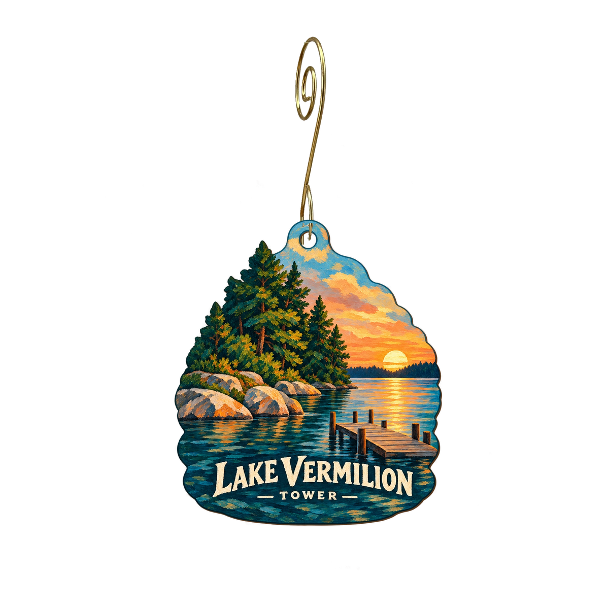 Nordic Home North — Local inspiration custom wood ornament OC2517, photographic gold spiral hook