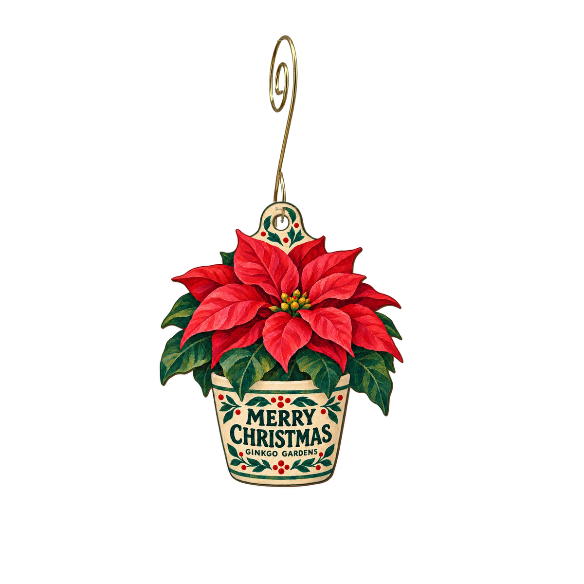 Ginkgo Gardens — Christmas custom wood ornament OC2525, photographic gold spiral hook