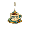 Spring Green General Store — Store identity custom wood ornament OC2533, photographic gold spiral hook