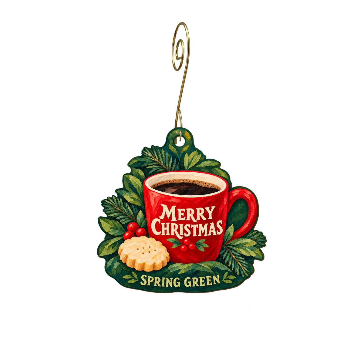 Spring Green General Store — Christmas custom wood ornament OC2534, photographic gold spiral hook