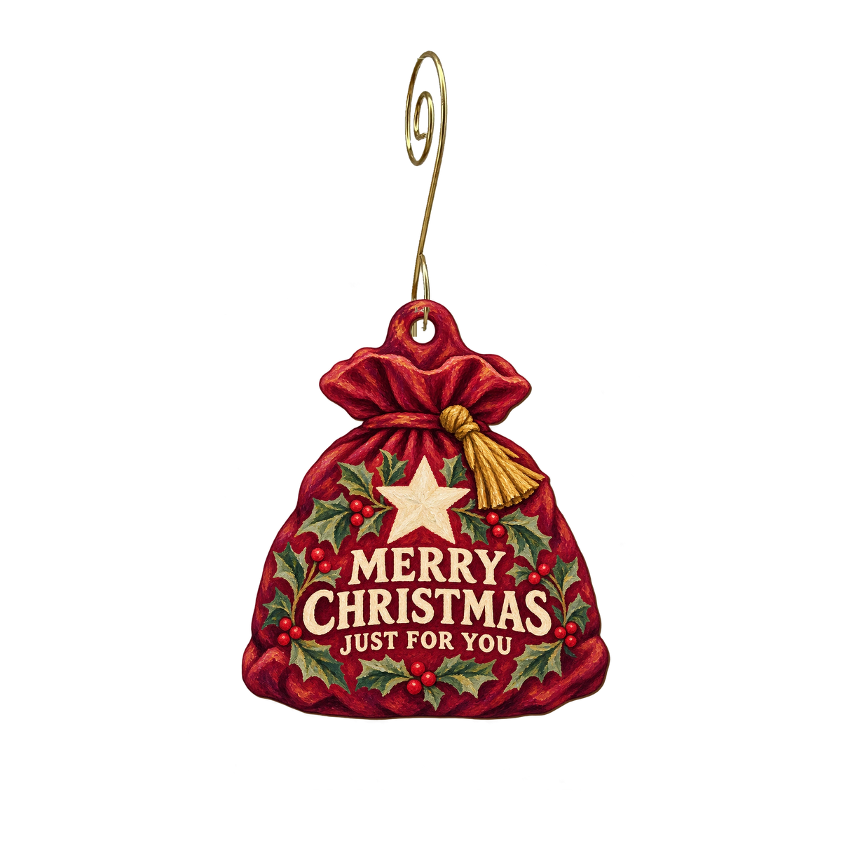 Just for You — Christmas custom wood ornament OC2537, photographic gold spiral hook