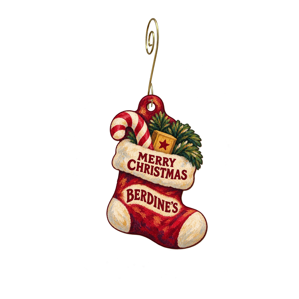 Berdine's 5 & Dime — Christmas custom wood ornament OC2546, photographic gold spiral hook