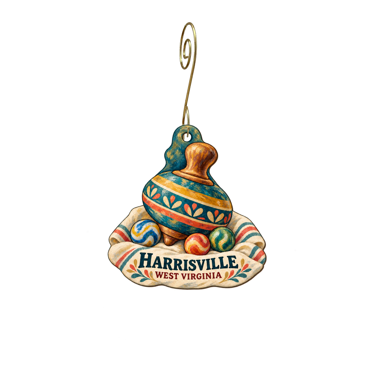 Berdine's 5 & Dime — Local inspiration custom wood ornament OC2547, photographic gold spiral hook