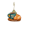 Drift Inn — Store identity custom wood ornament OC2557, photographic gold spiral hook