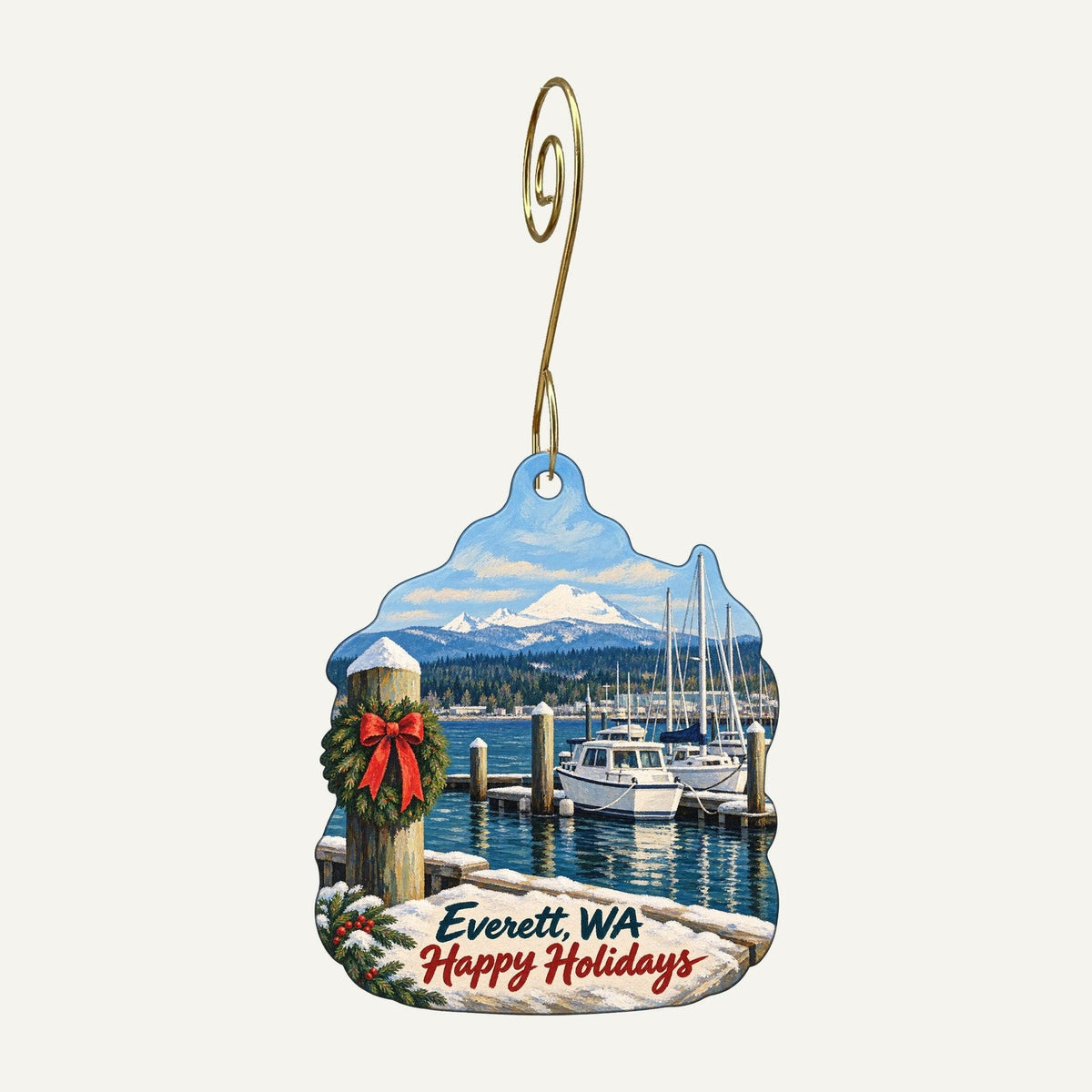 Sno-Isle Food Co-op Christmas custom wood ornament OC255 hanging on hook