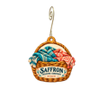 Saffron Trading Company — Store identity custom wood ornament OC2560, photographic gold spiral hook