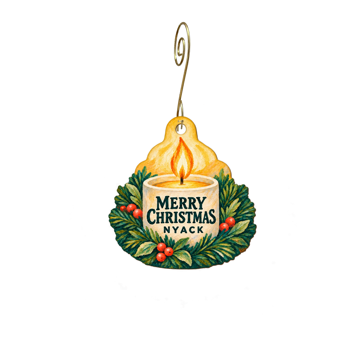 Saffron Trading Company — Christmas custom wood ornament OC2561, photographic gold spiral hook