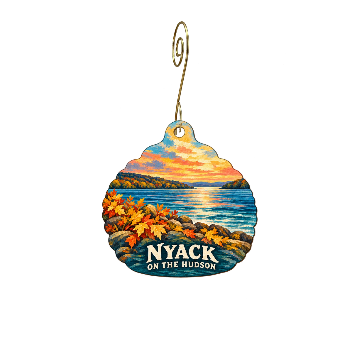 Saffron Trading Company — Local inspiration custom wood ornament OC2562, photographic gold spiral hook