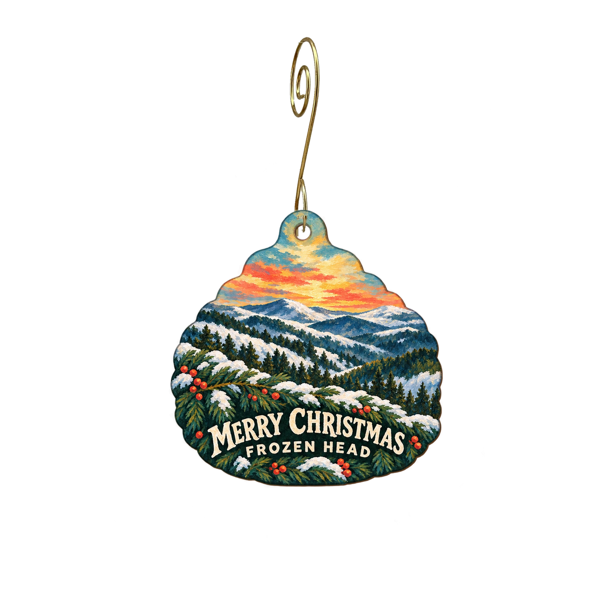 Frozen Head State Park — Christmas custom wood ornament OC2564, photographic gold spiral hook