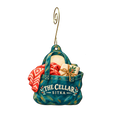 The Cellar — Store identity custom wood ornament OC2566, photographic gold spiral hook