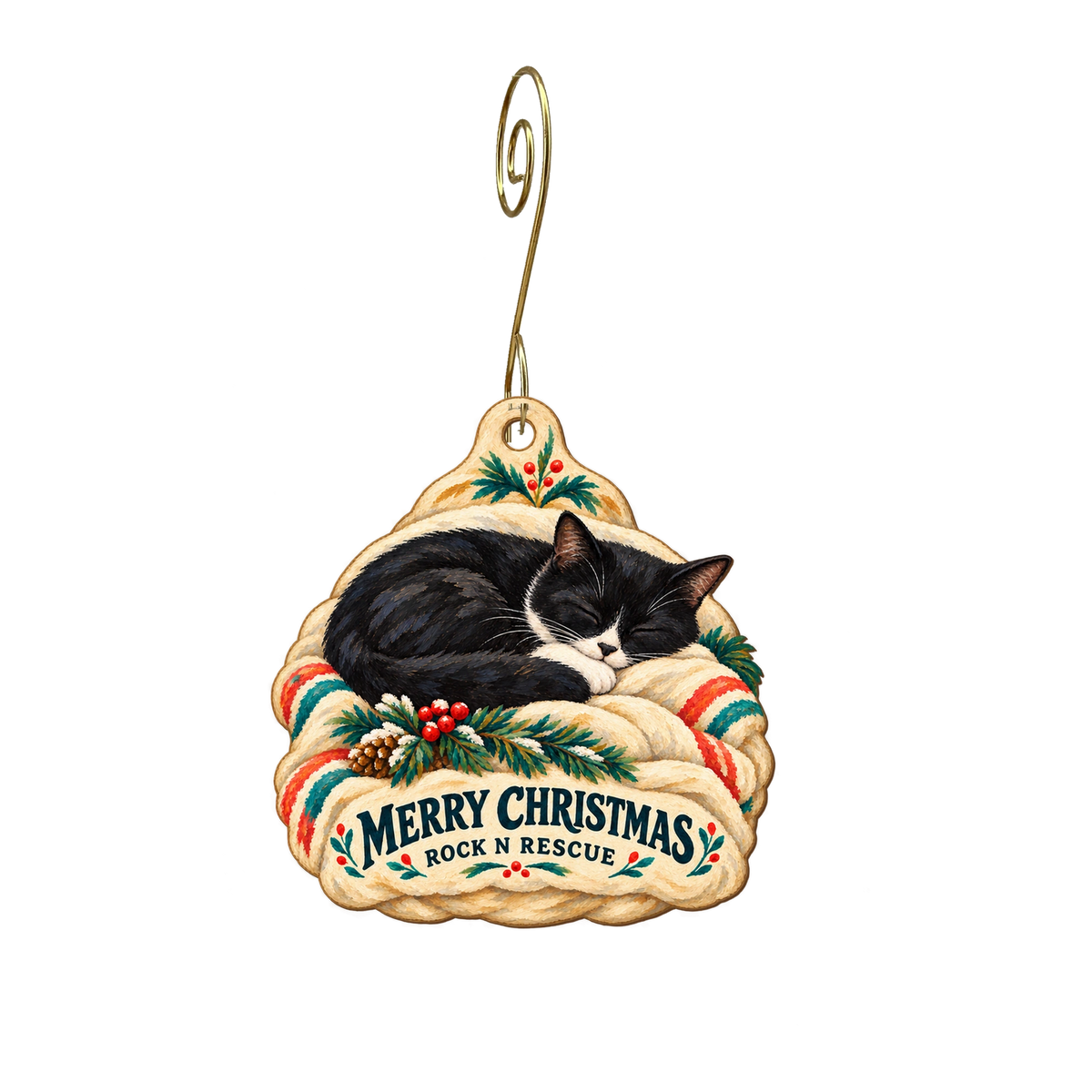 Rock N Rescue — Christmas custom wood ornament OC2573, photographic gold spiral hook