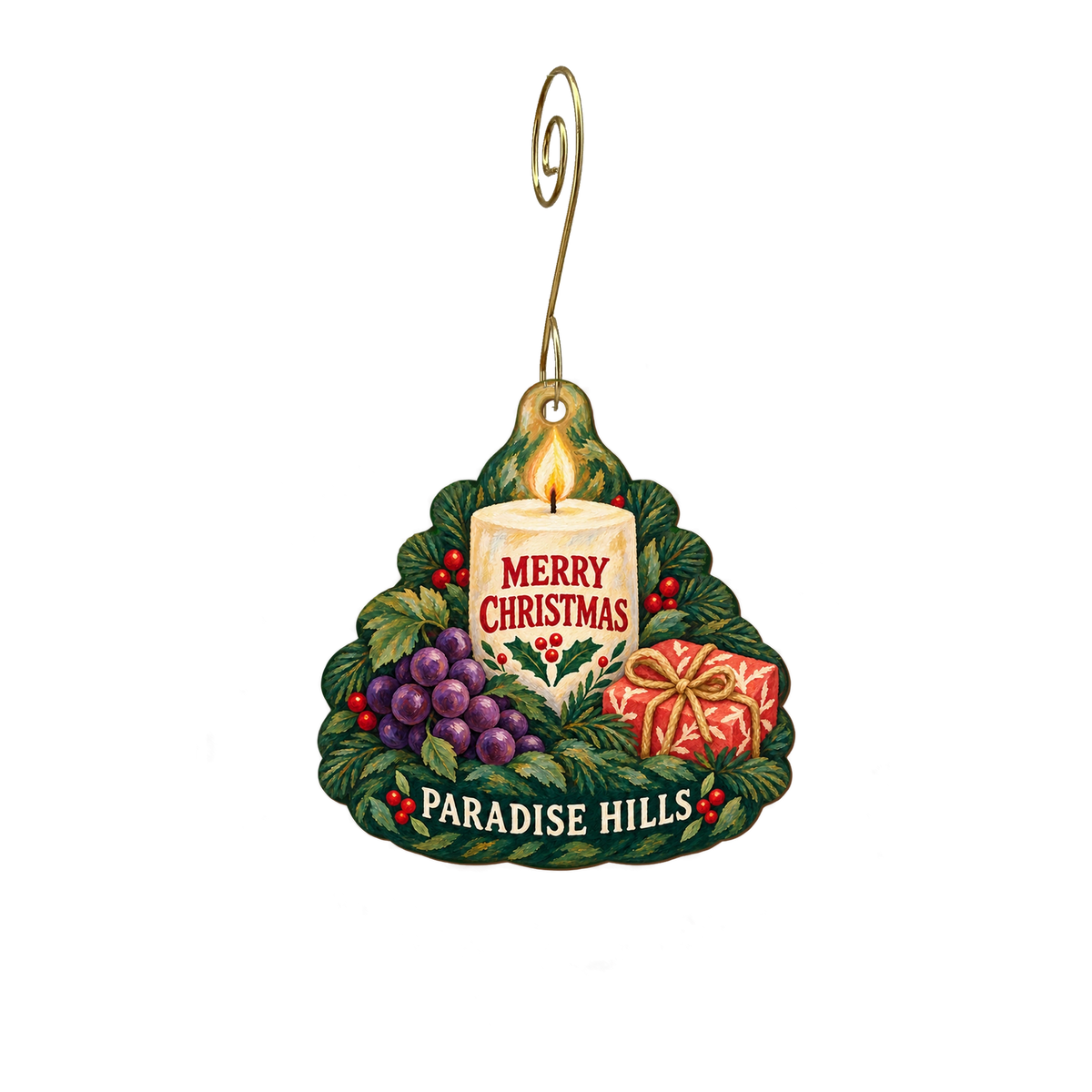 Paradise Hills, Winery Resort & Spa — Christmas custom wood ornament OC2576, photographic gold spiral hook