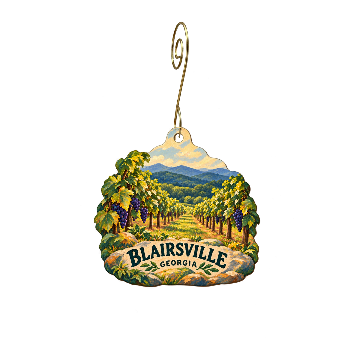 Paradise Hills, Winery Resort & Spa — Local inspiration custom wood ornament OC2577, photographic gold spiral hook
