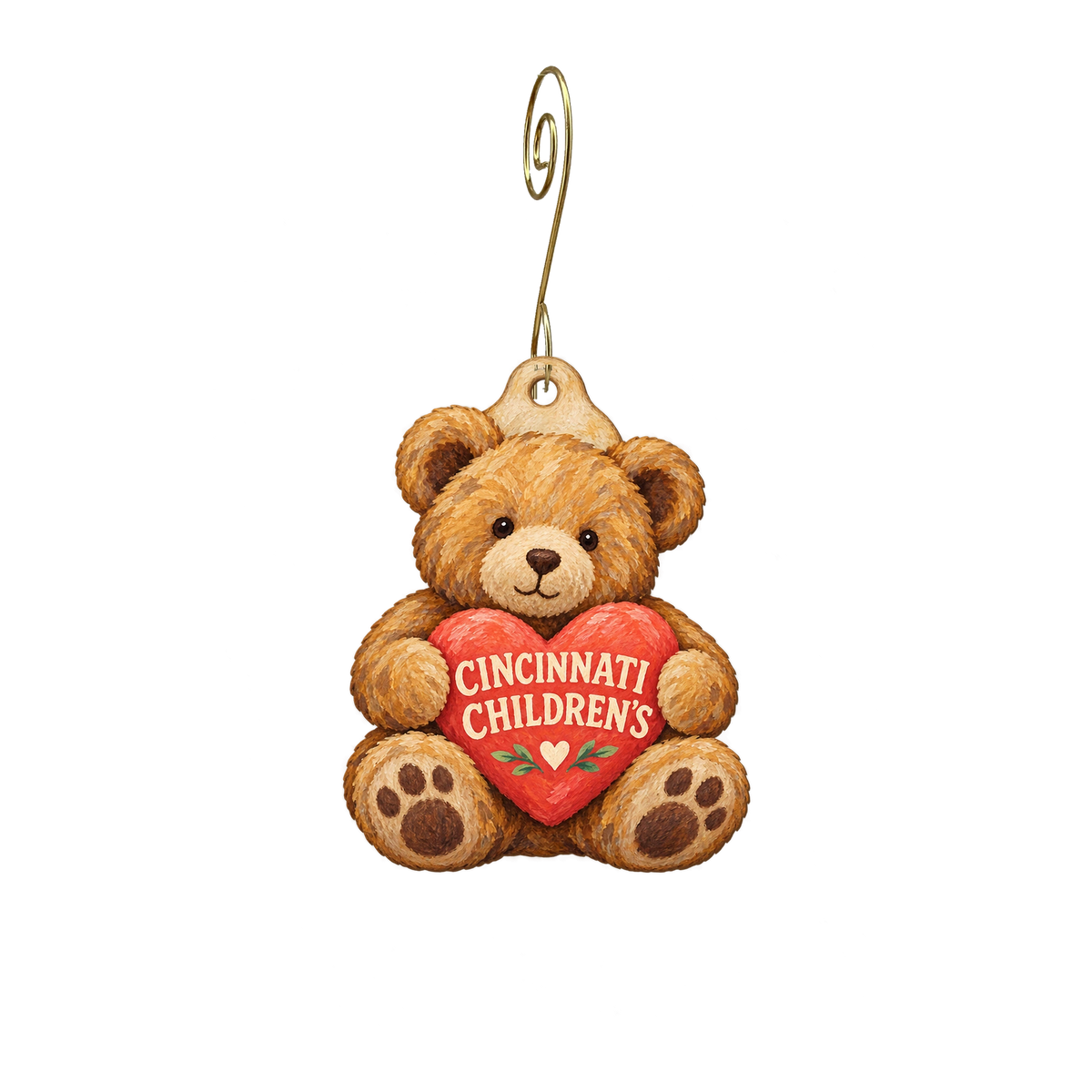 Cincinnati Children's Hospital Gift Shop — Store identity custom wood ornament OC2578, photographic gold spiral hook
