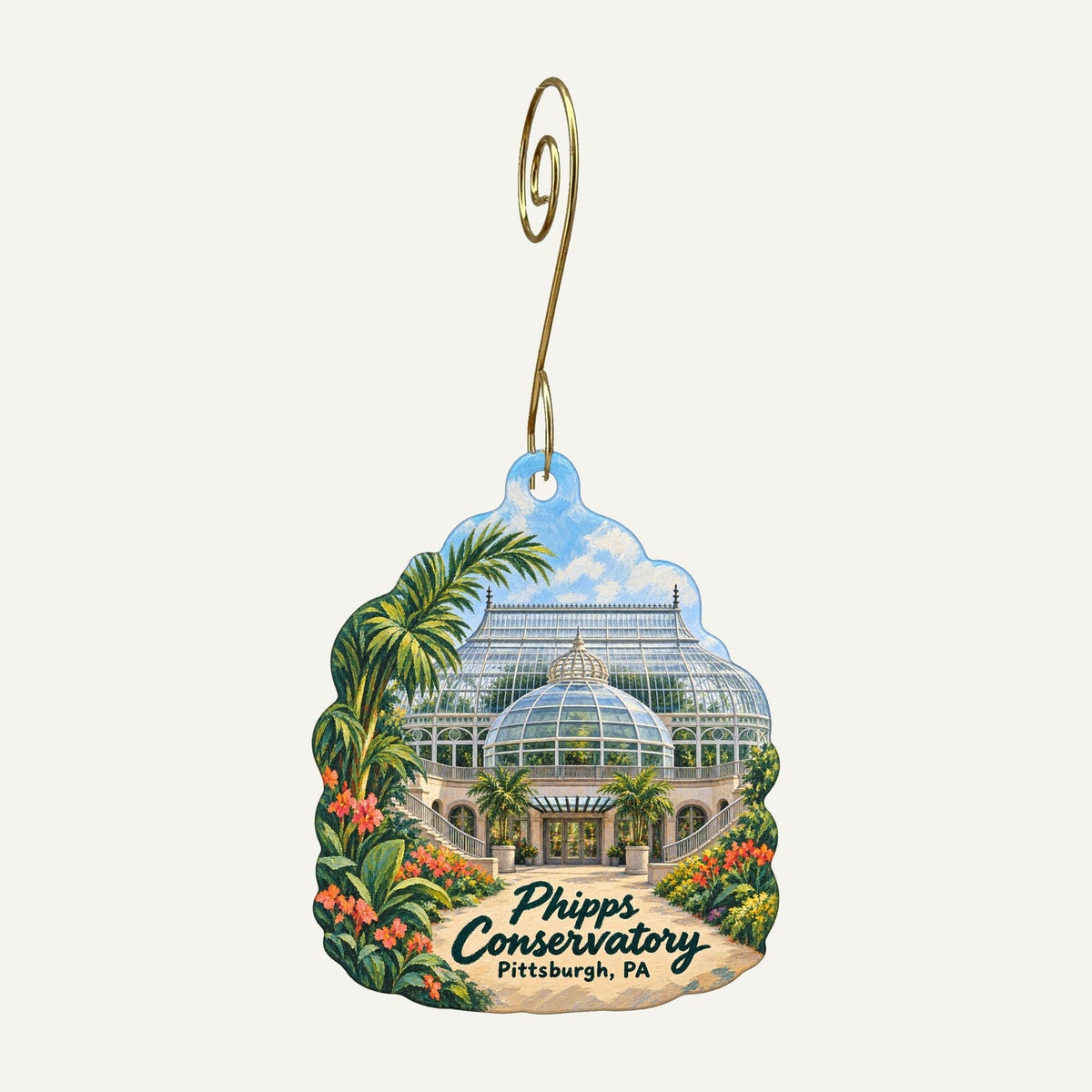 Phipps Conservatory and Botanical Gardens Logo custom wood ornament OC257 hanging on hook