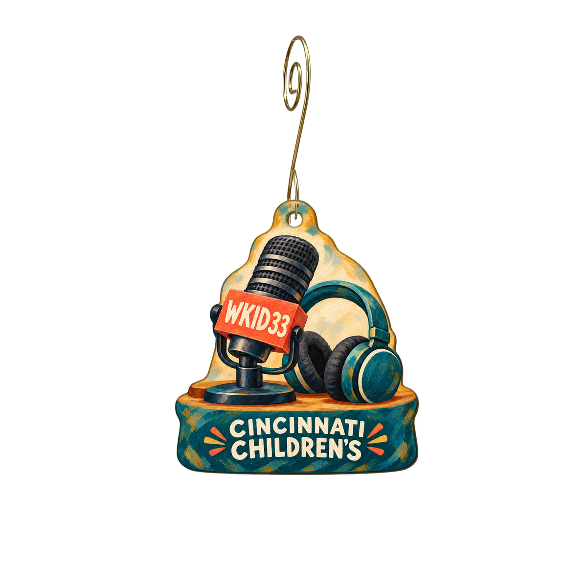 Cincinnati Children's Hospital Gift Shop — Local inspiration custom wood ornament OC2580, photographic gold spiral hook
