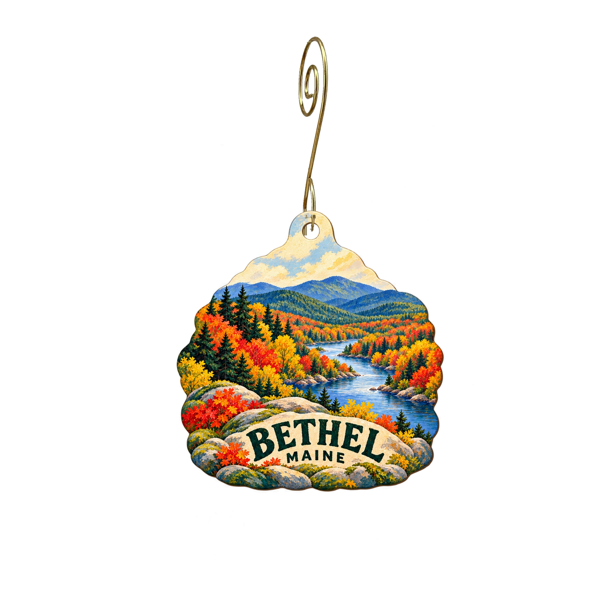 Elements Art Gallery — Local inspiration custom wood ornament OC2586, photographic gold spiral hook