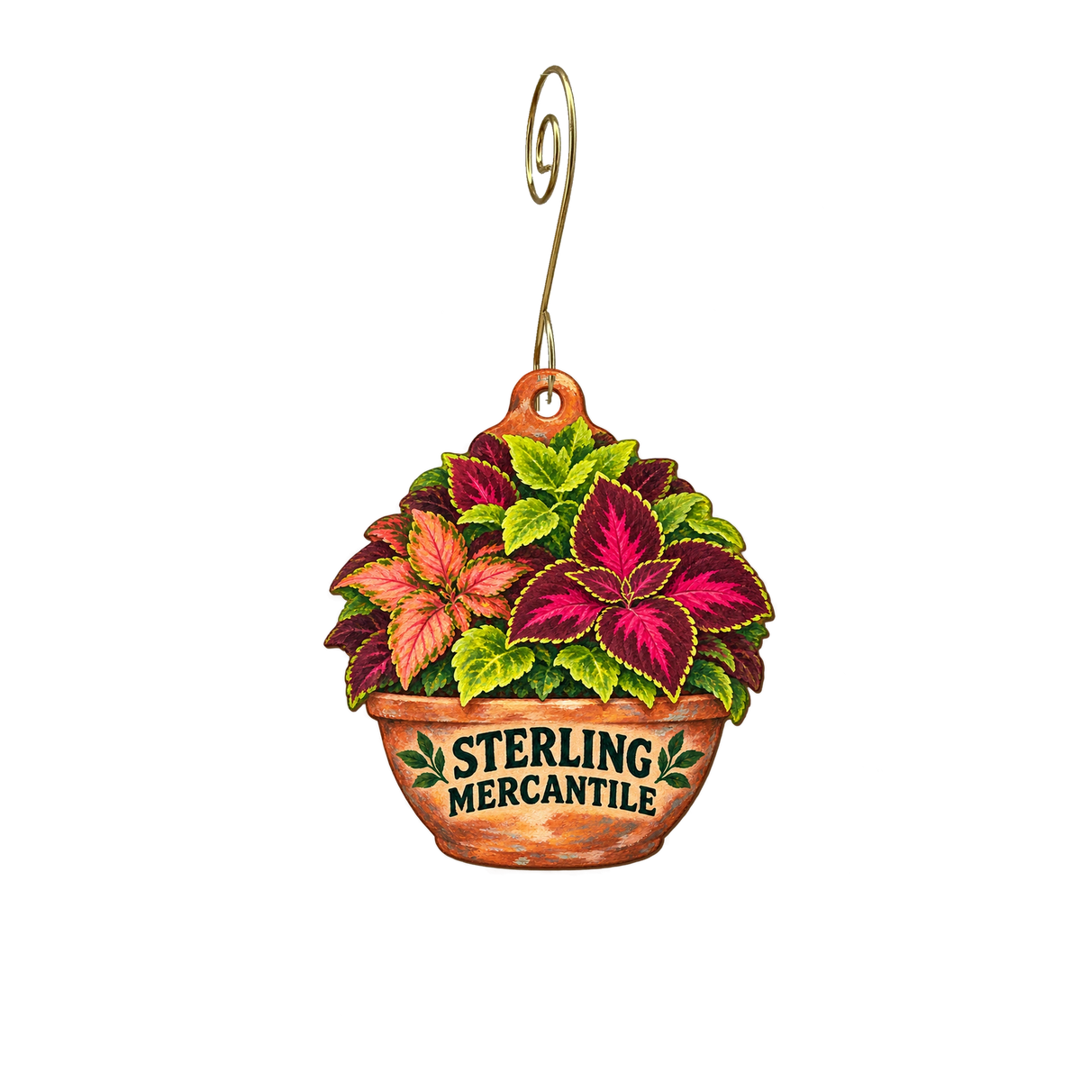 Sterling Mercantile & Garden Center — Store identity custom wood ornament OC2587, photographic gold spiral hook