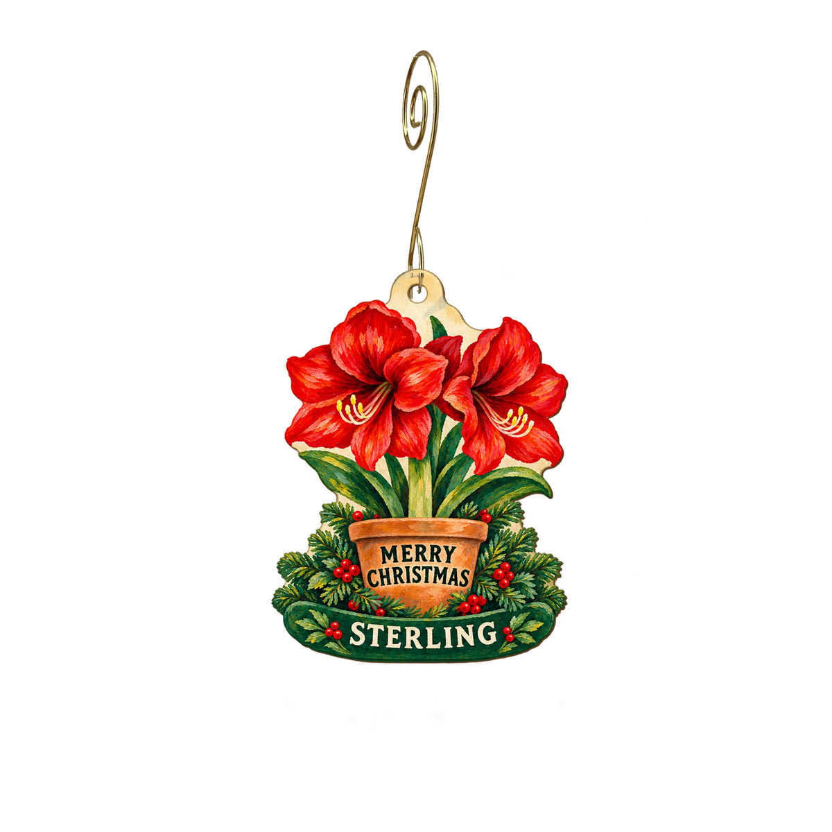 Sterling Mercantile & Garden Center — Christmas custom wood ornament OC2588, photographic gold spiral hook