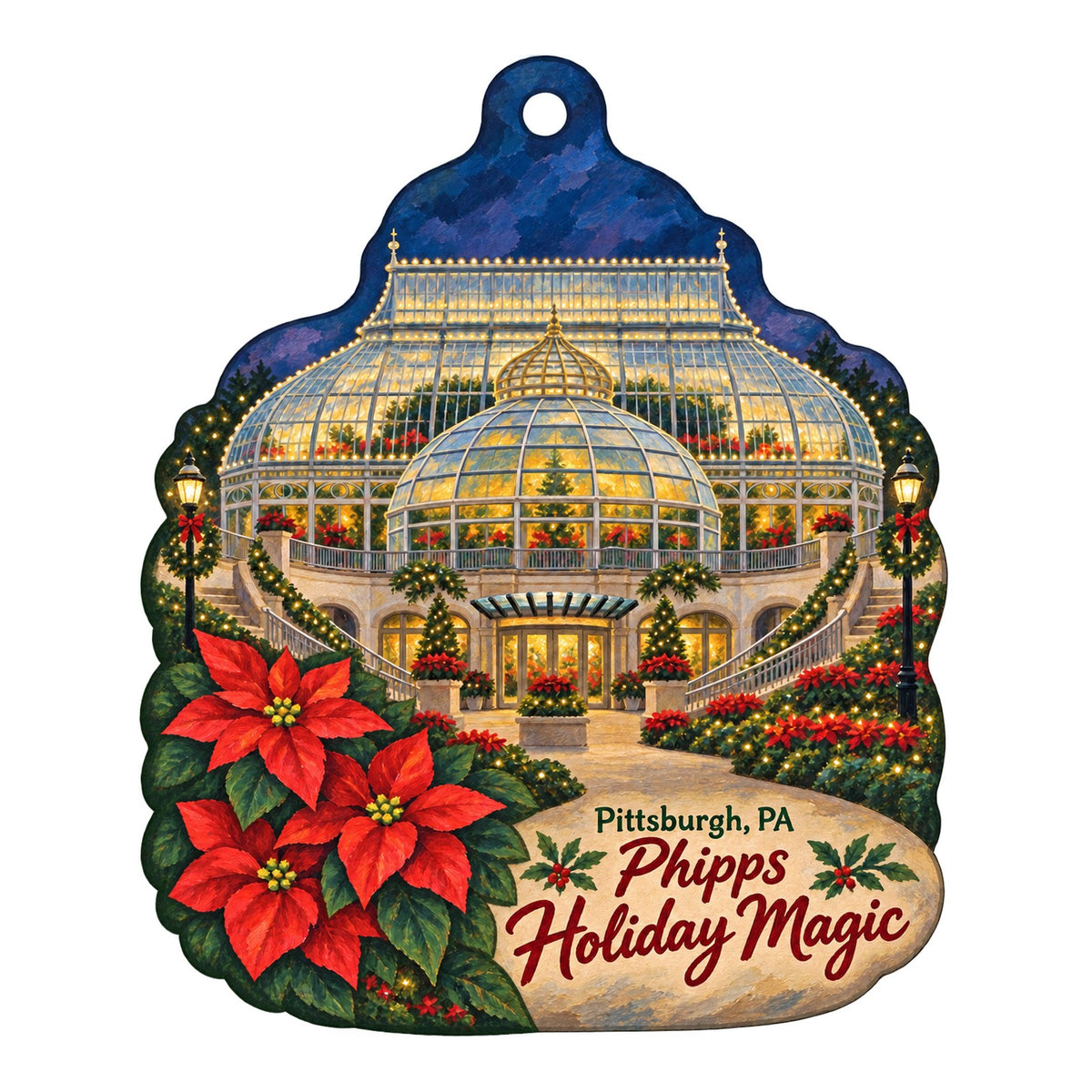 Phipps Conservatory and Botanical Gardens Christmas custom wood ornament OC258 on white