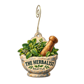 The Herbalist — Store identity custom wood ornament OC2590, photographic gold spiral hook