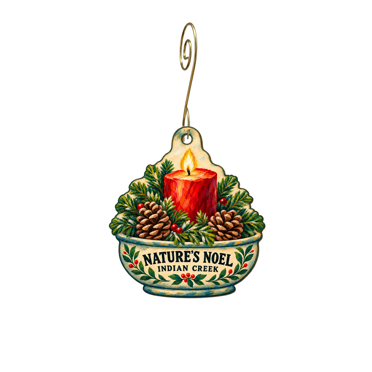 Indian Creek Nature Center — Christmas custom wood ornament OC2594, photographic gold spiral hook