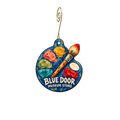 The Blue Door Museum Store / Riverside Art Museum — Store identity custom wood ornament OC2596, photographic gold spiral hook