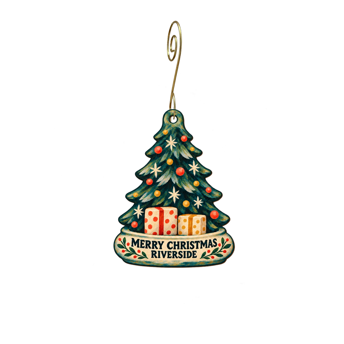 The Blue Door Museum Store / Riverside Art Museum — Christmas custom wood ornament OC2597, photographic gold spiral hook