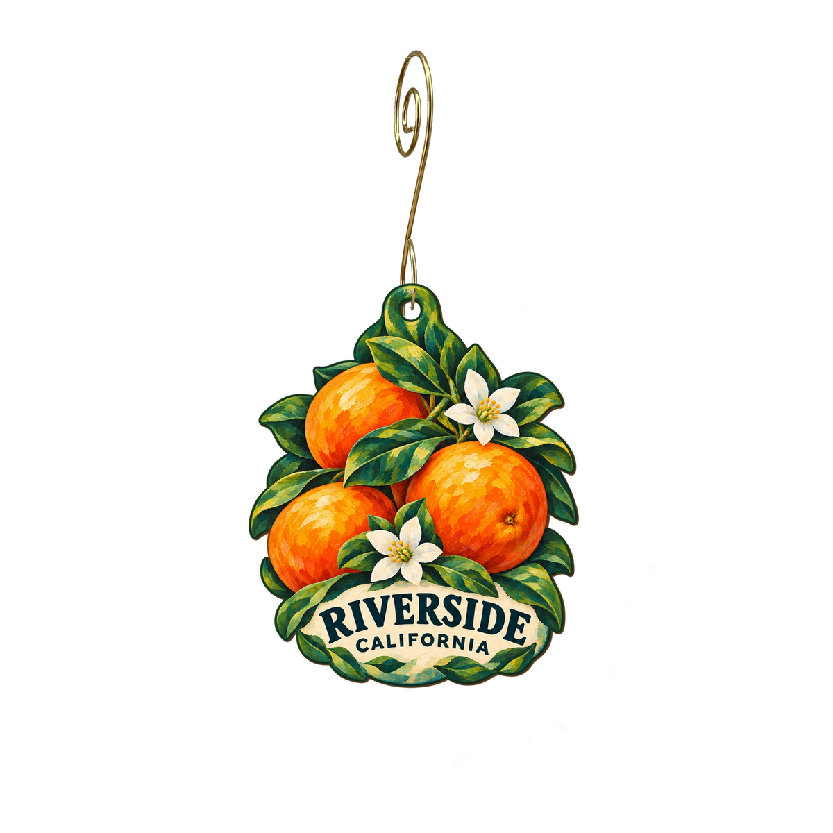 The Blue Door Museum Store / Riverside Art Museum — Local inspiration custom wood ornament OC2598, photographic gold spiral hook