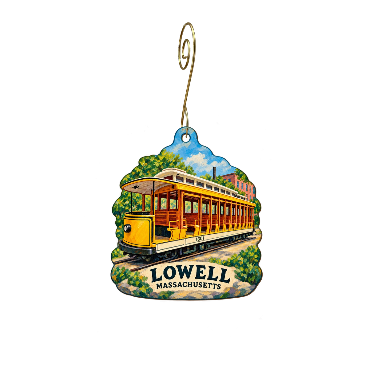 EN Lowell NHP Vc - Eastern National — Local inspiration custom wood ornament OC2601, photographic gold spiral hook