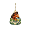 Equestrian Enterprise — Store identity custom wood ornament OC2602, photographic gold spiral hook