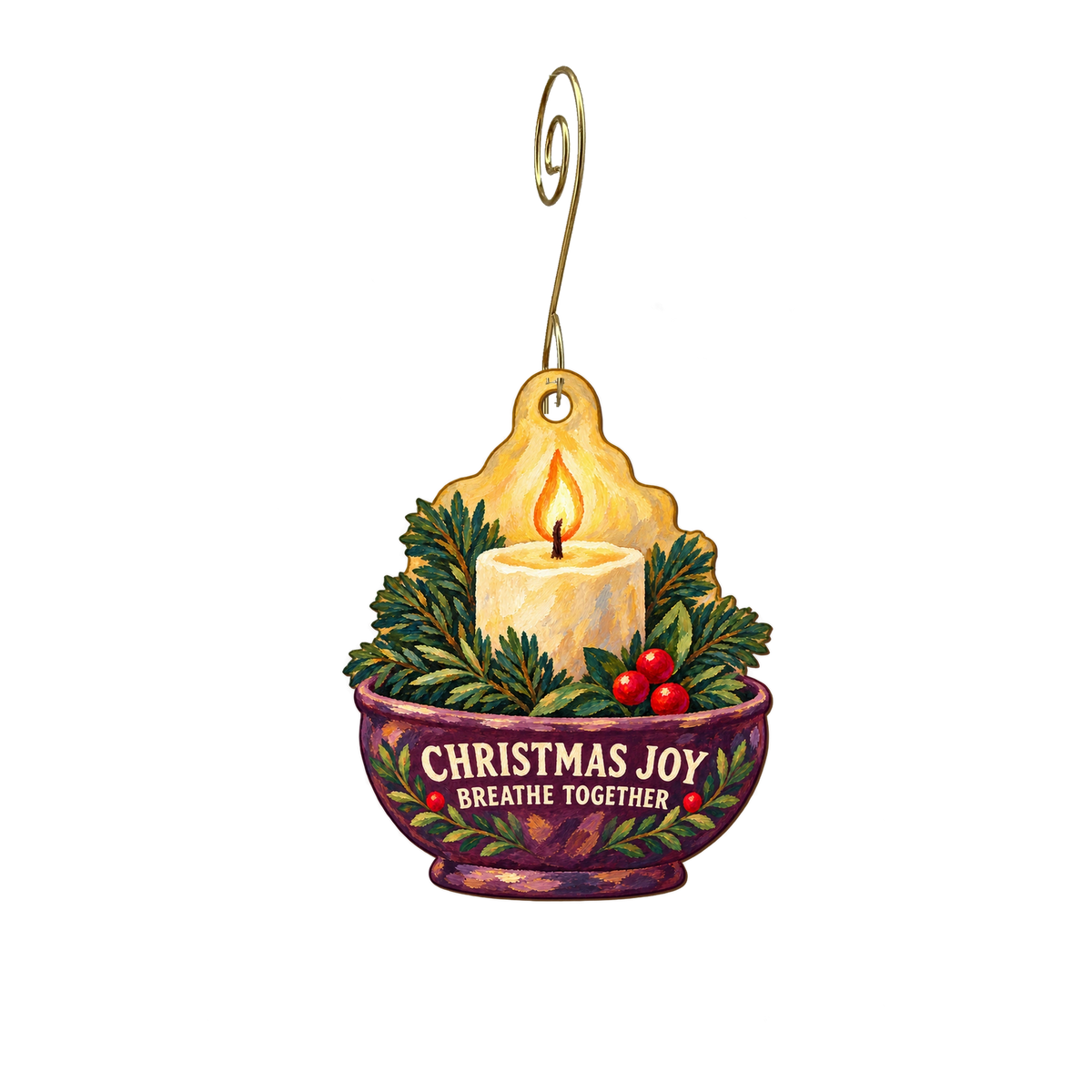 Breathe Together Yoga — Christmas custom wood ornament OC2609, photographic gold spiral hook