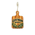 Gypsy Wagon Cutting Boards — Store identity custom wood ornament OC2617, photographic gold spiral hook