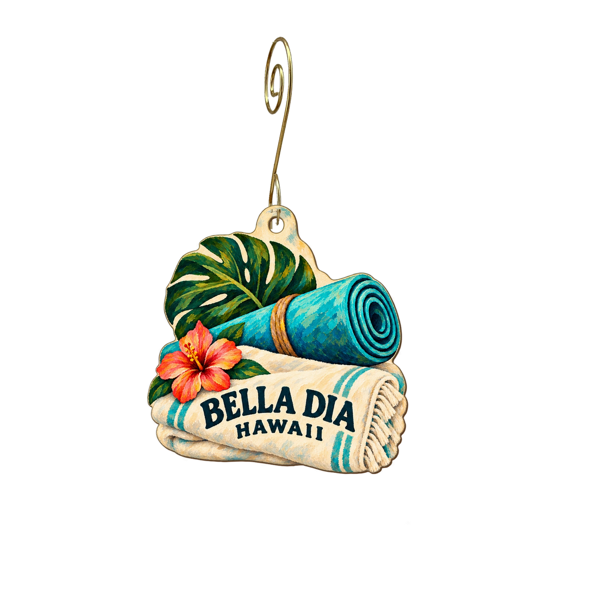 Bella Dia spa  yoga  wellness — Store identity custom wood ornament OC2620, photographic gold spiral hook
