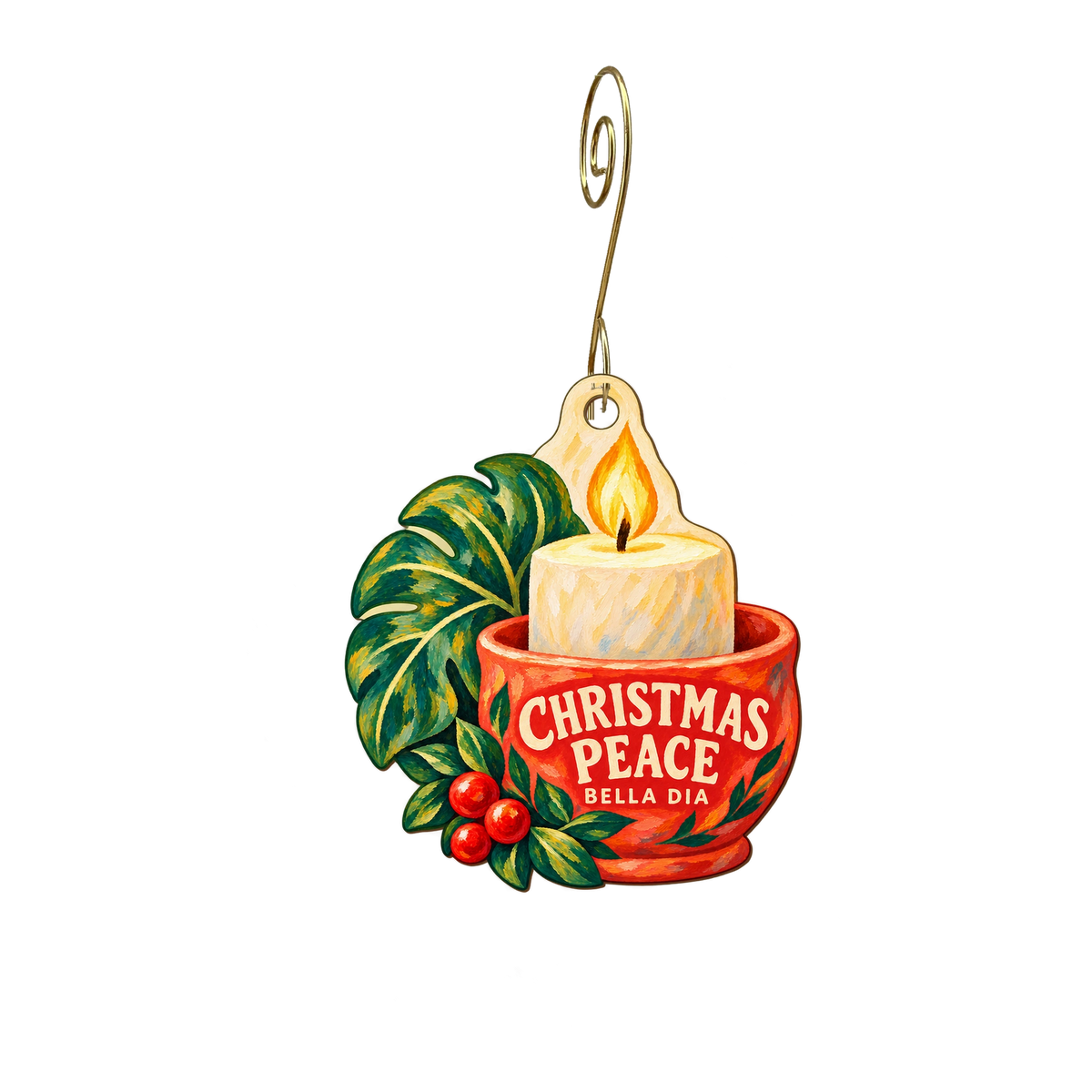 Bella Dia spa  yoga  wellness — Christmas custom wood ornament OC2621, photographic gold spiral hook