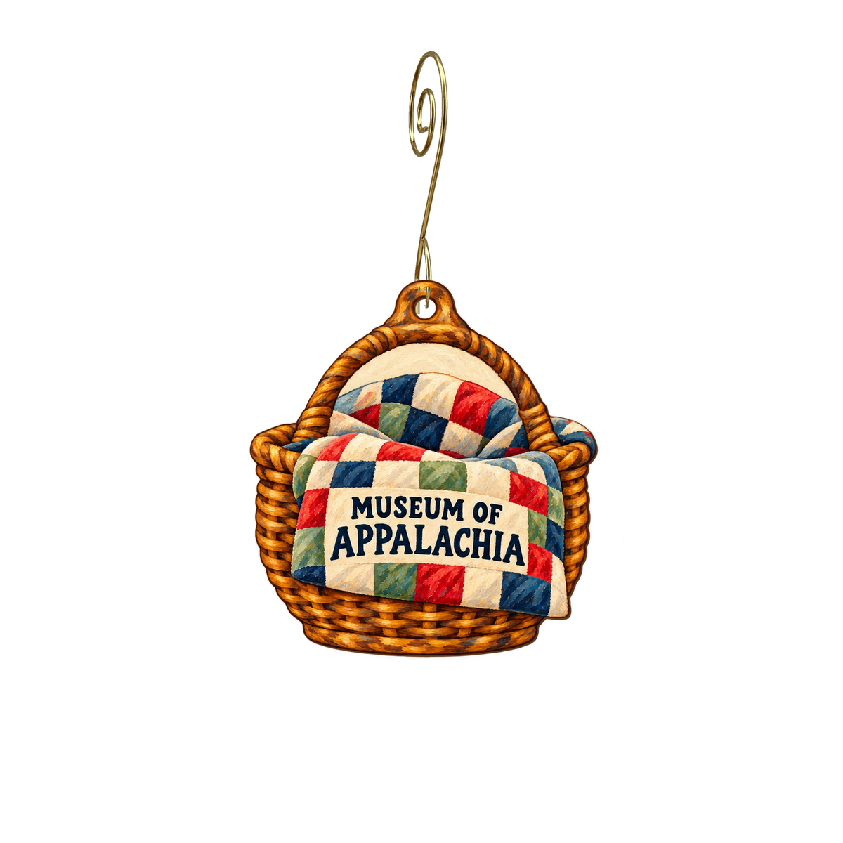 Museum of Appalachia — Store identity custom wood ornament OC2623, photographic gold spiral hook