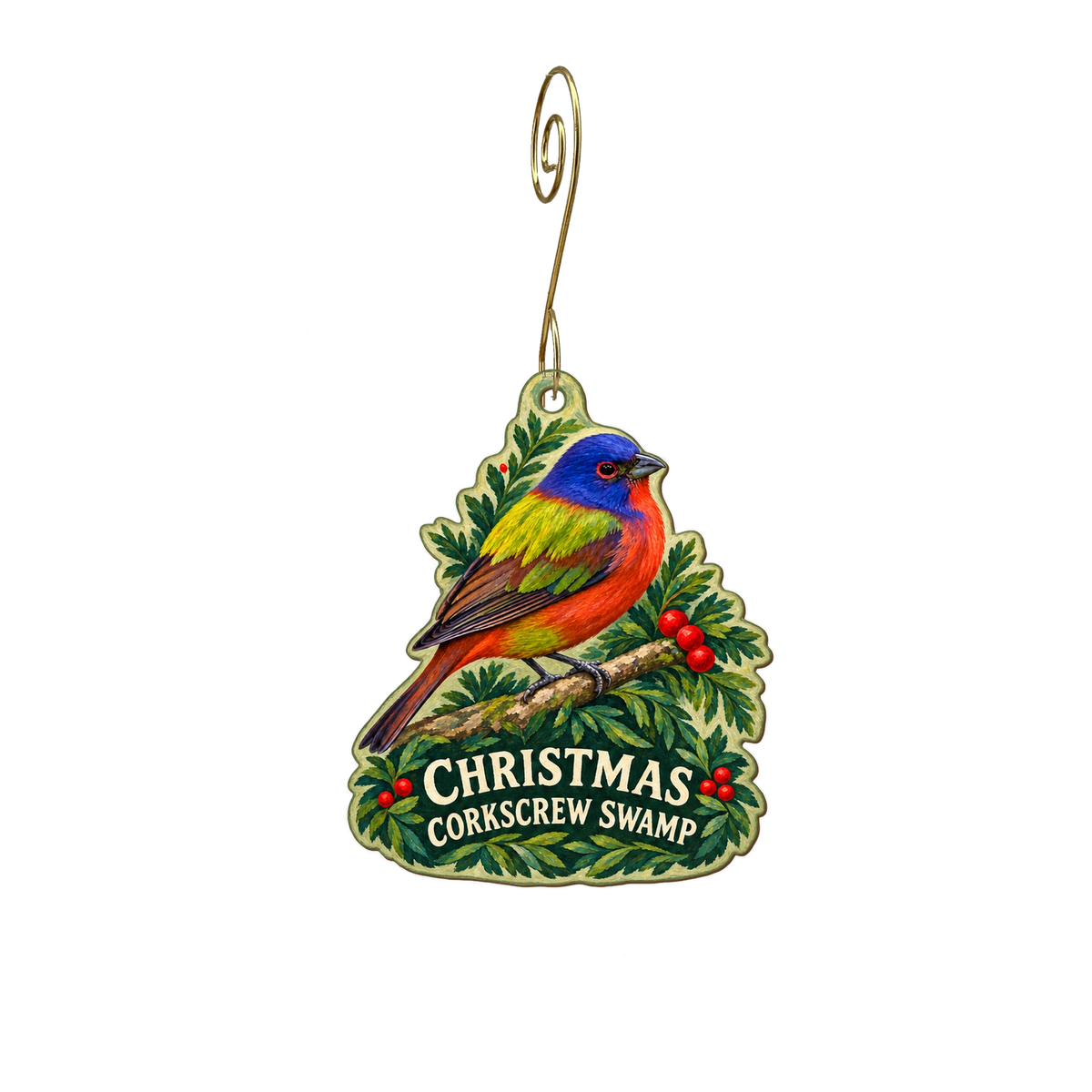 Corkscrew Swamp & Sanctuary — Christmas custom wood ornament OC2630, photographic gold spiral hook