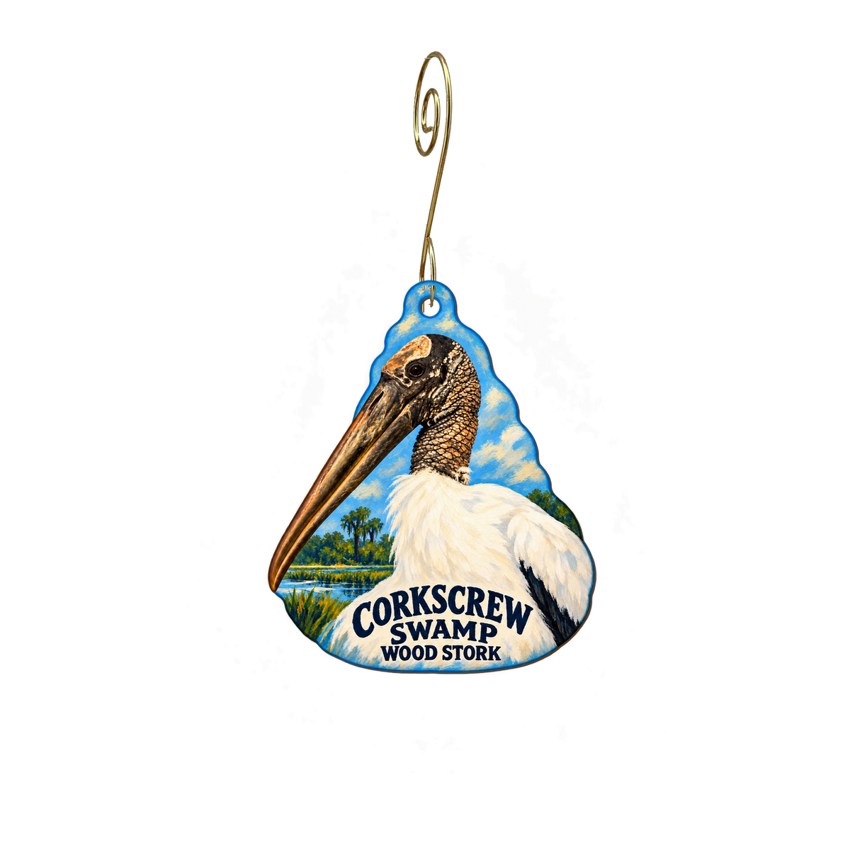 Corkscrew Swamp & Sanctuary — Local inspiration custom wood ornament OC2631, photographic gold spiral hook