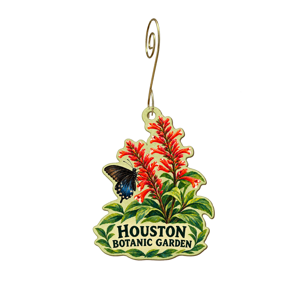 Houston Botanical Garden — Store identity custom wood ornament OC2635, photographic gold spiral hook