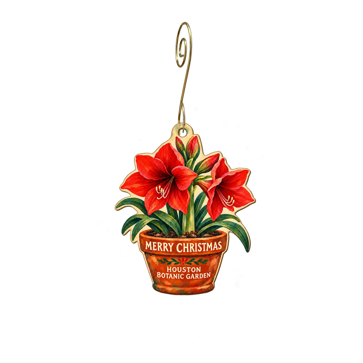 Houston Botanical Garden — Christmas custom wood ornament OC2636, photographic gold spiral hook