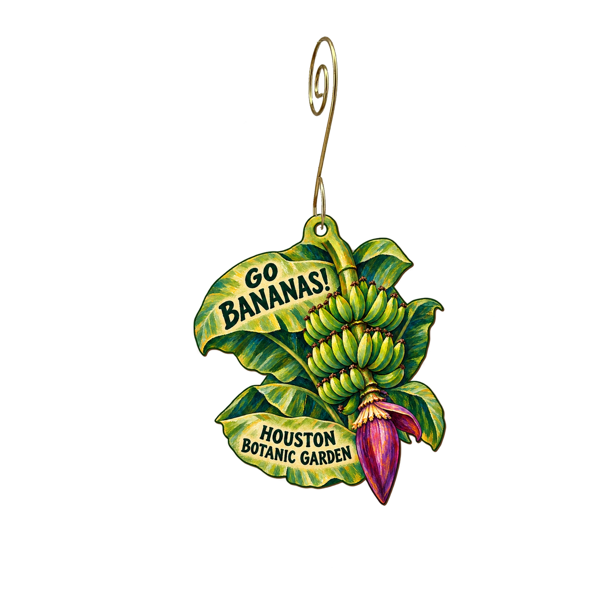 Houston Botanical Garden — Local inspiration custom wood ornament OC2637, photographic gold spiral hook