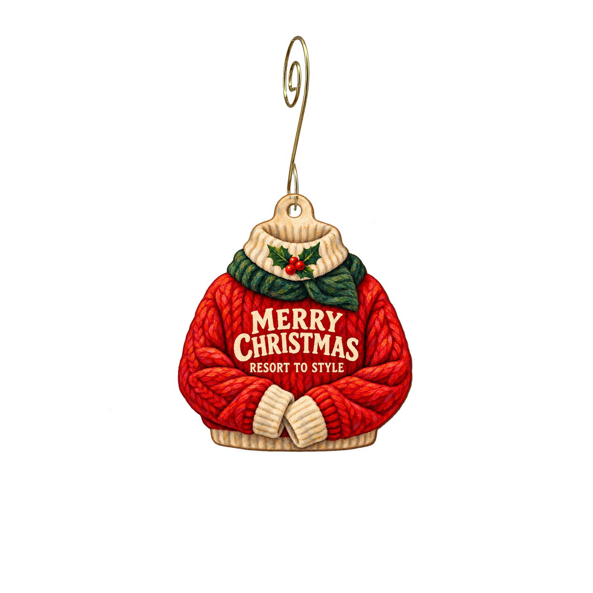 Resort To Style — Christmas custom wood ornament OC2639, photographic gold spiral hook
