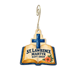 St. Lawrence Martyr Catholic Church Gift Shop — Store identity custom wood ornament OC2641, photographic gold spiral hook