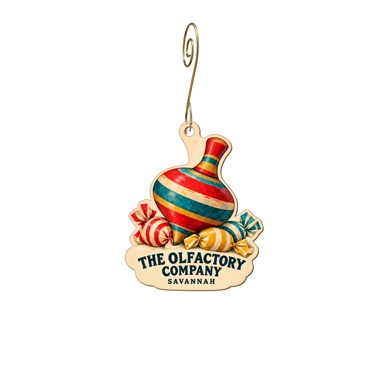 The Olfactory Company — Local inspiration custom wood ornament OC2649, photographic gold spiral hook