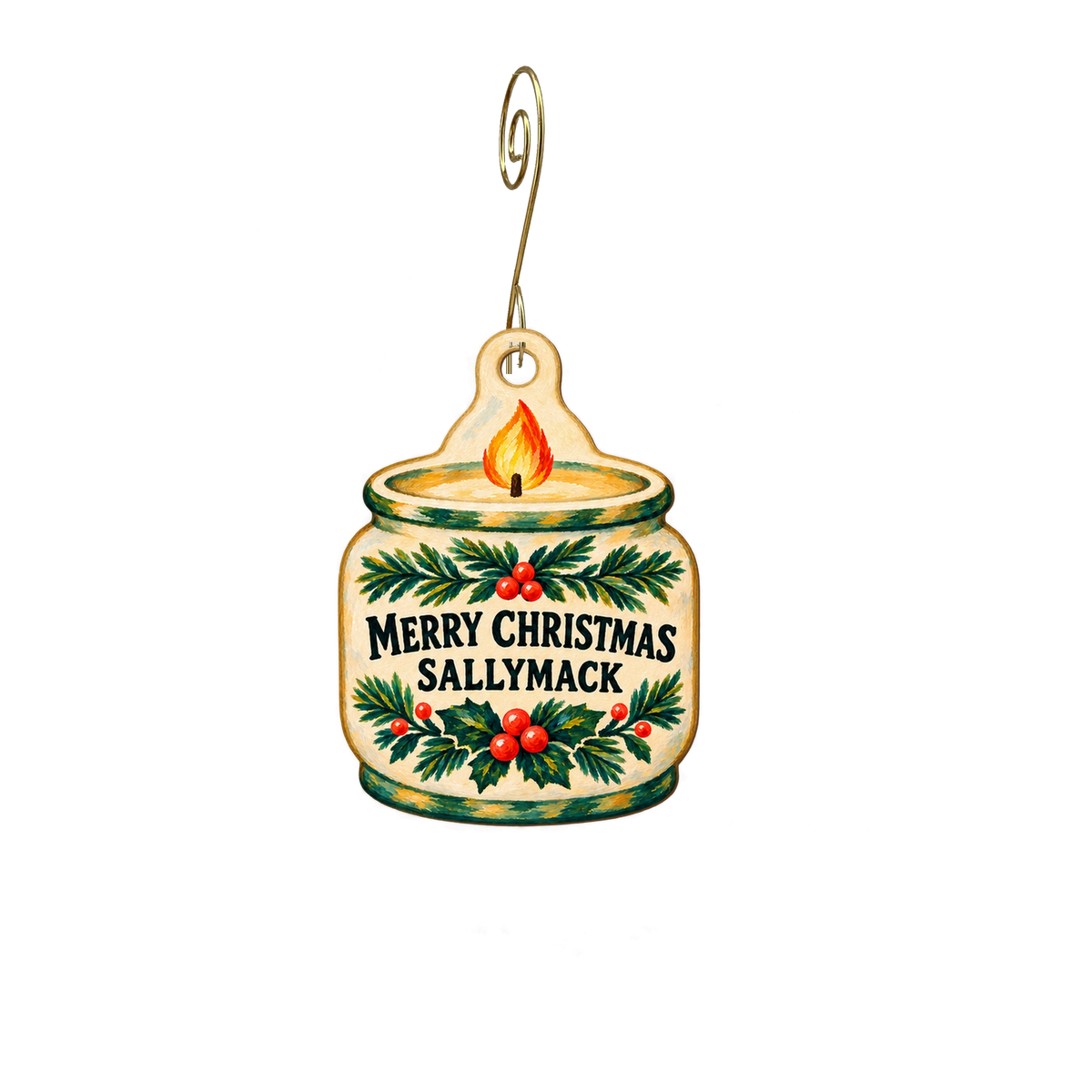 SallyMack — Christmas custom wood ornament OC2651, photographic gold spiral hook